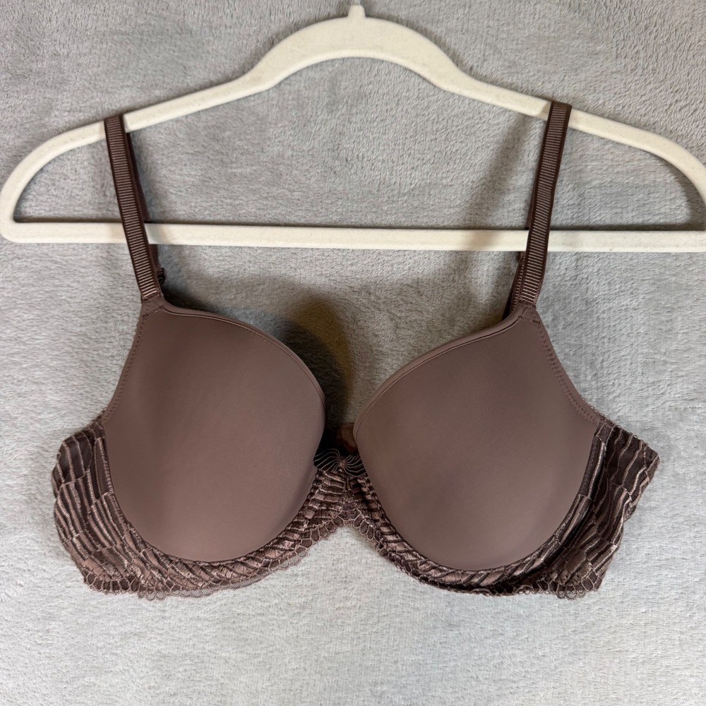 Wacoal Lace Finesse T-Shirt Bra 853117 Cocoa Brown 34C Underwire Contour Cup